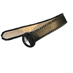 White House Black Market Wide Leather Belt Ruffle Trim Black 36 inches Long